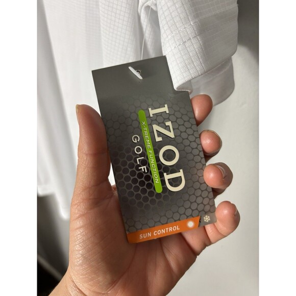 Izod Golf Collection Xtreme Function Checked Pattern Polo Shirt White Mens XL - Picture 13 of 15